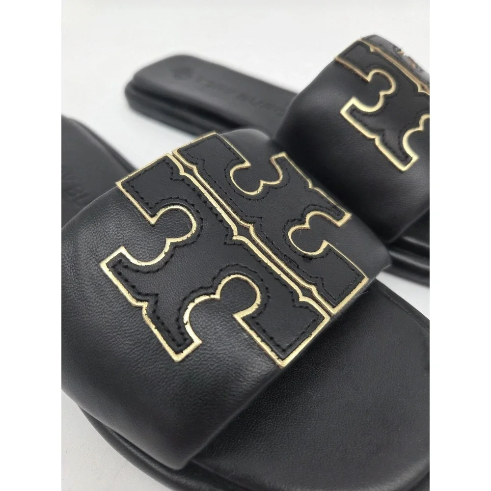 Tory Burch Double T Sport Slide Perfect Black Womens Nappa Leather Slide 6